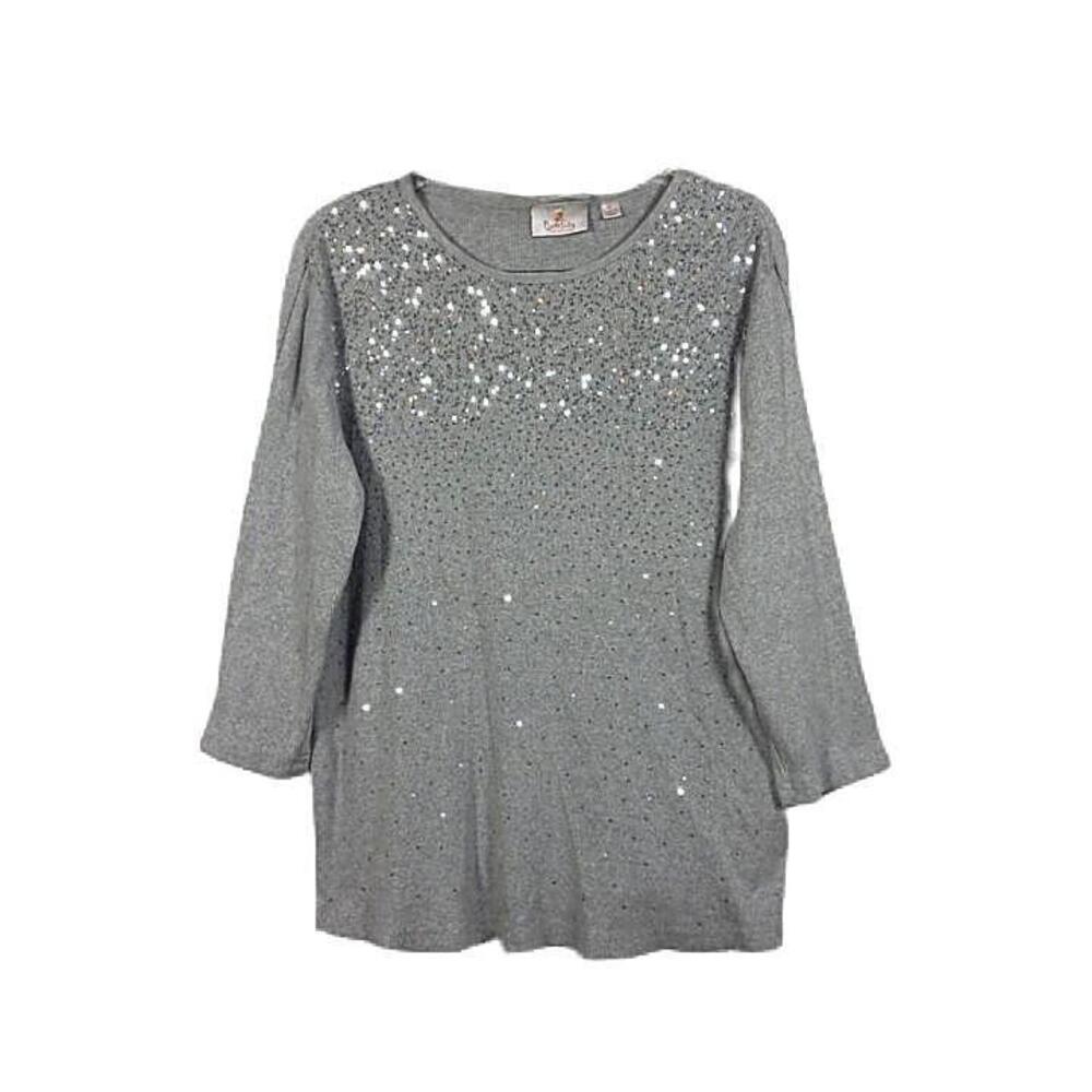 Quacker Factory Top Size M Gray Mini Sequin Bling… - image 2